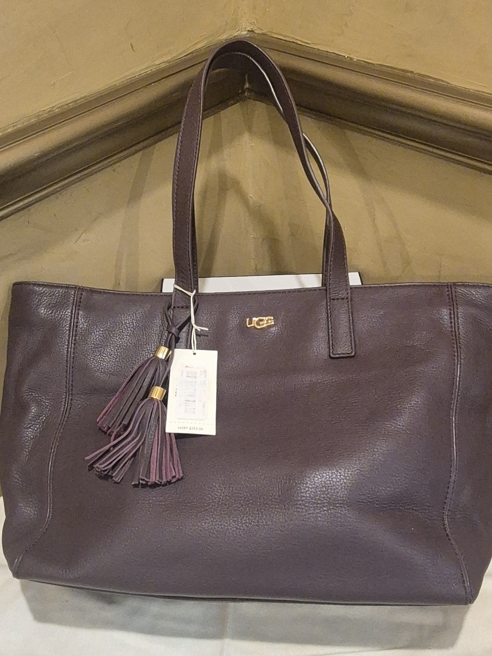 UGG Leather Tote in Plum with Tassel Accents